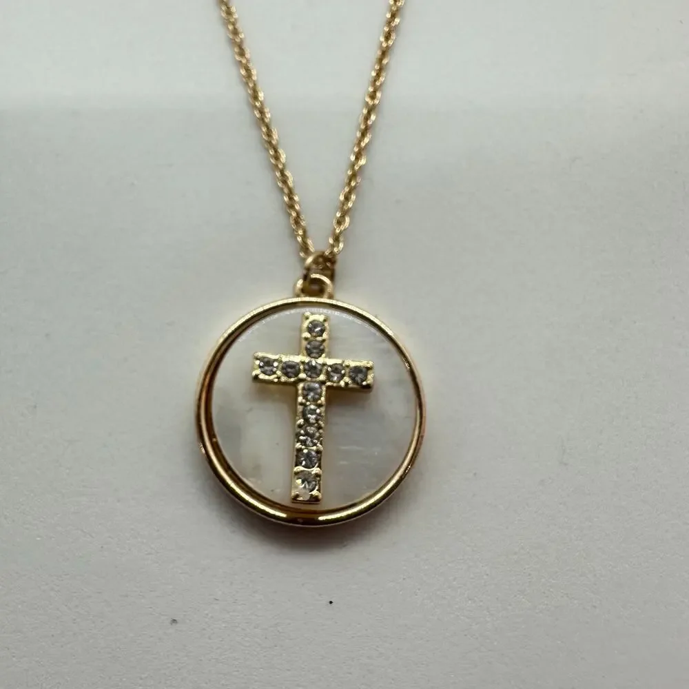 Fashion Cross Necklace Religious Quote Gold Tone‎ Jewelry Dainty Spiritual Gift
